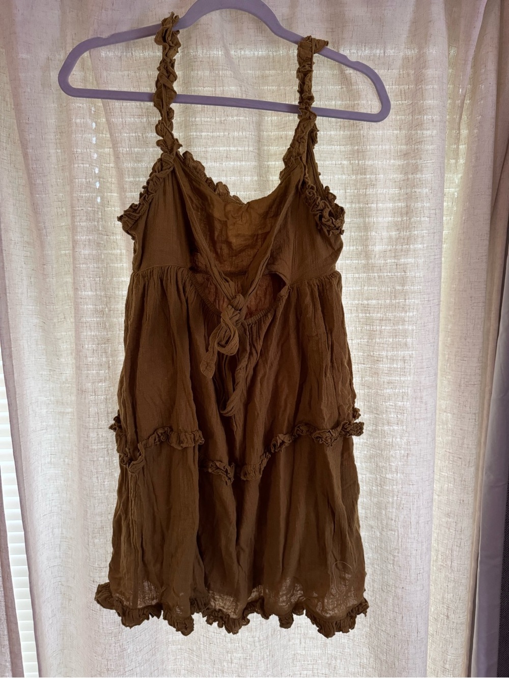 Urban Outfitters Mustard Brown Tiered Gauze Dress